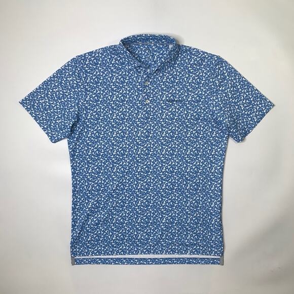 Johnnie O Polo Shirt Mens M Blue Dev Golf Printed Performance Querencia LOGO - Picture 2 of 10